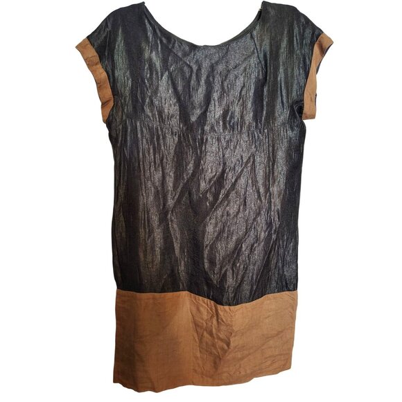 Lee Mathews Size 3 Shift Dress Black Brown Linen Blend Quiet Luxury Professional - Picture 1 of 4